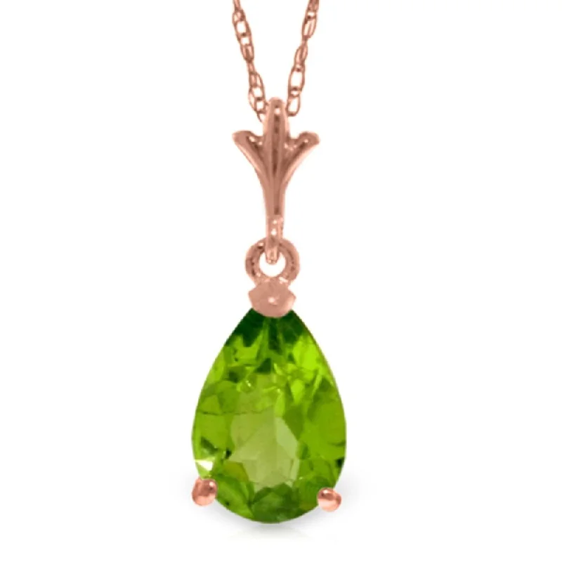 silver geometric pendant necklace-1.5 Carat 14K Rose Gold Pear Peridot Necklace