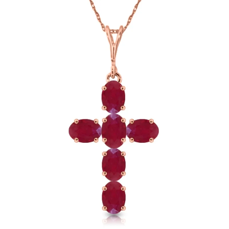 sterling silver birthstone pendant necklace-1.5 Carat 14K Solid Gold Cross Gemstone Necklace Natural Ruby