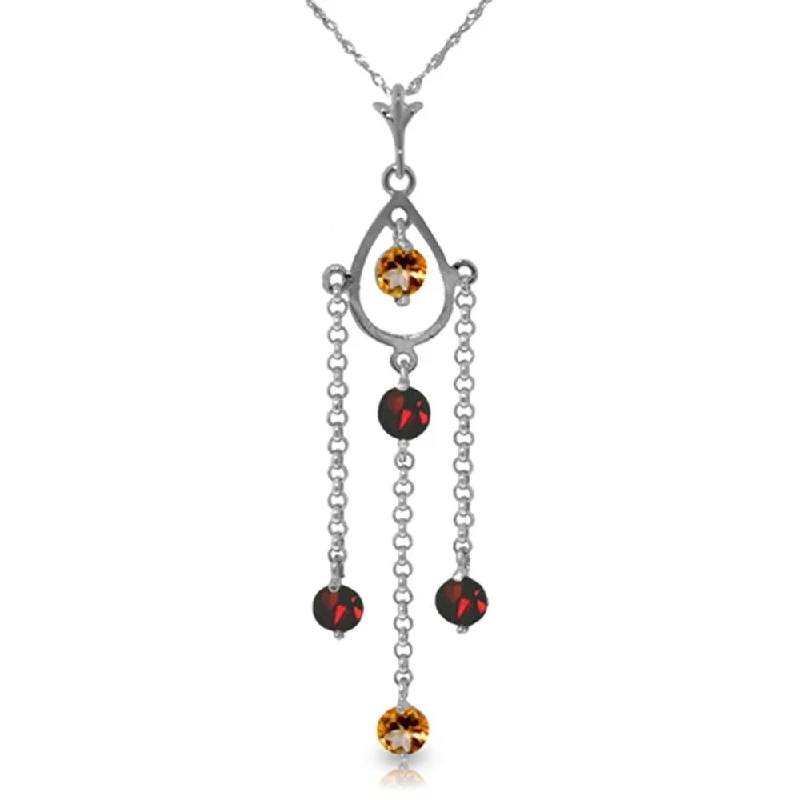 vintage gold charm necklace-1.5 Carat 14K White Gold Sweet Berry Citrine Garnet Necklace