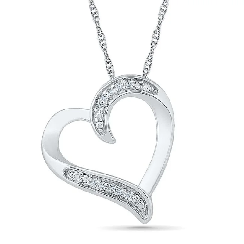 sterling silver pendant chain necklace-1/50 CTW Diamond Heart 18-inch Pendant in 10KT White Gold