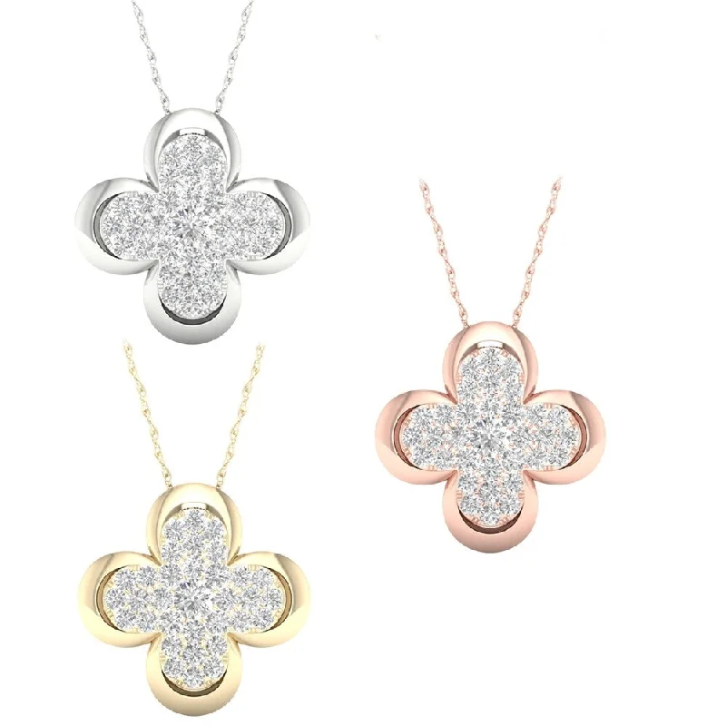 silver moon charm necklace-1/5ct TDW Diamond Clover Frame Pendant in 10k Gold by De Couer