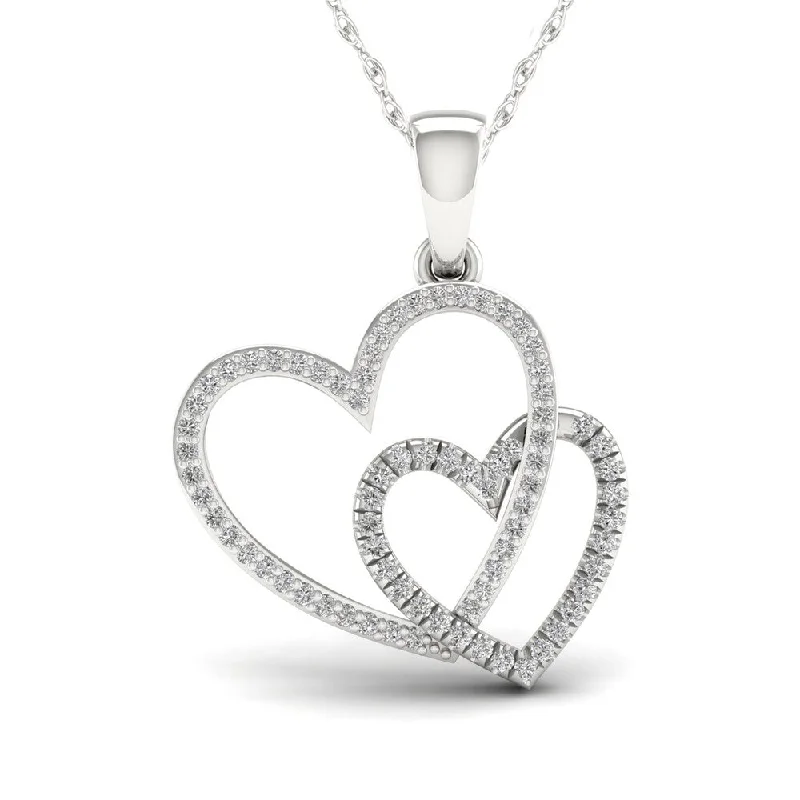 layered heart necklace-1/5ct TDW Diamond Heart Necklace in Sterling Silver - White