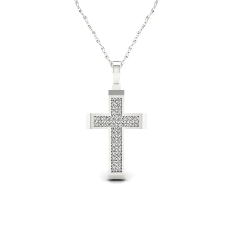 delicate crystal bar necklace-1/6ct TDW Diamond Cross Necklace in Sterling Silver - White