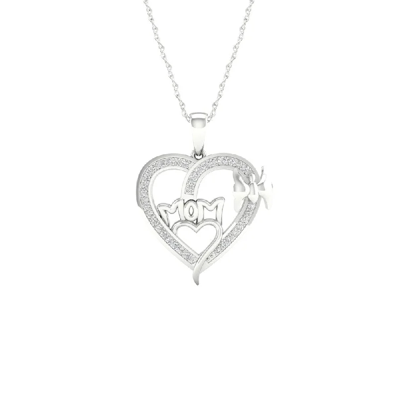 beaded charm necklace-1/6ct TDW Diamond "MOM" Heart Necklace in 10k Gold by De Couer