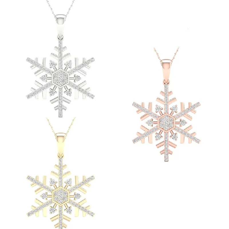 lucky star charm necklace-1/6ct TDW Diamond SnowFlake Necklace in 10k Gold by De Couer