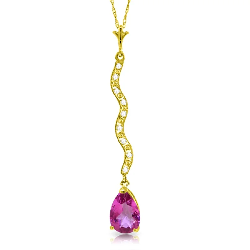 trendy boho necklace for women-1.79 Carat 14K Solid Gold Cry Out Happily Pink Topaz Diamond Necklace