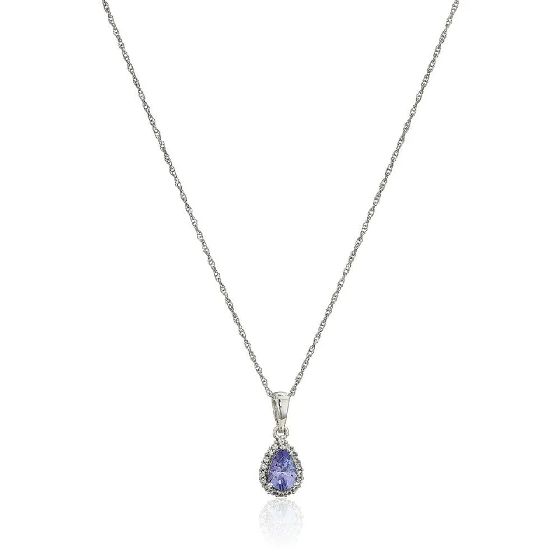 unique silver necklace-10k White Gold Tanzanite & Created White Sapphire Pendant Necklace 18"