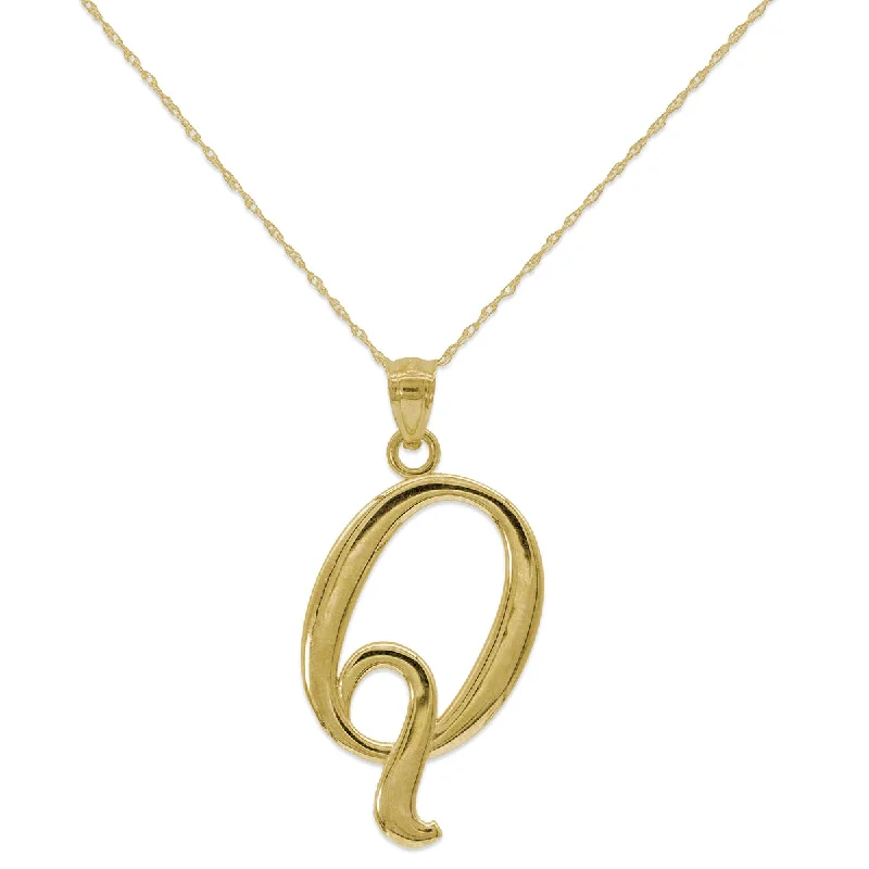 simple gemstone chain necklace-10KT Yellow Gold 18-inch 30MM Initial Pendant; Initial Q