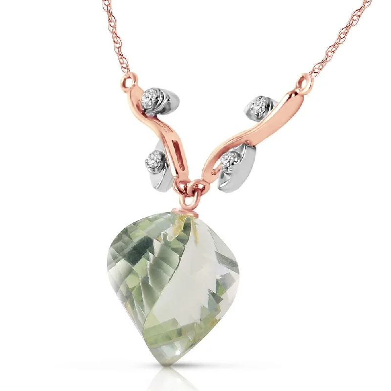 simple initial pendant necklace for men-13.02 Carat 14K Solid Rose Gold Romance Green Amethyst Diamond Necklace