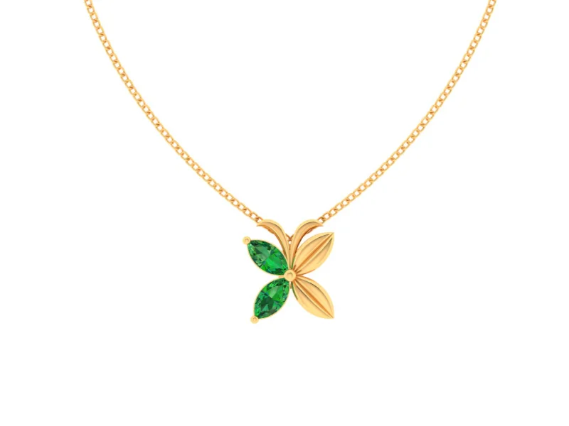 custom birthstone necklace for mom-14k Butterfly Shape Gold Pendant With Green Stones