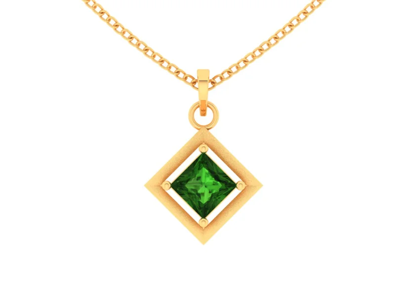 charm necklace for friends-14k Diamond Shaped Gold Pendant With Green Stone