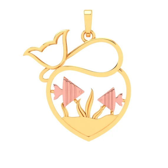 simple pendant with name-14k Fish Bowl Shape Gold Pendant With Yellow Gold Fishes And Cat From Amazea Collection