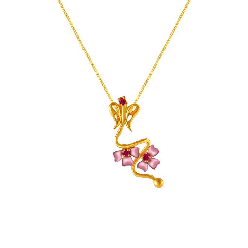 women’s delicate crystal necklace-14k Floral Gold Pendant From Amazea Collection