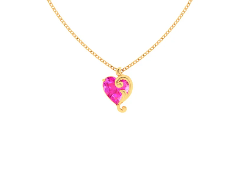 pearl and diamond necklace-14k Gold Pendant Adorned With Heart Shape Pink Stone