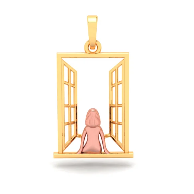 gold crystal pendant necklace-14k Gold Pendant In The Shape Of A Girl In Front Of A Window From Amazea Collection