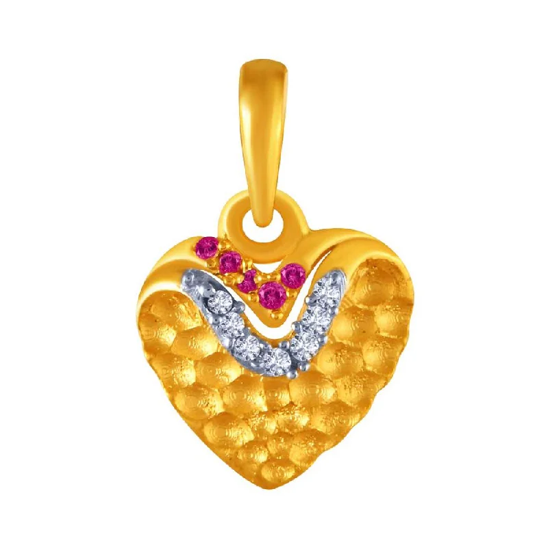 lucky star charm necklace-14k Gold Studded Heart Shape Pendant With Pink, Yellow S