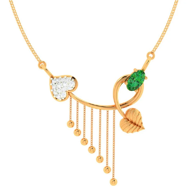 heart-shaped gold pendant necklace-14k Gold  With Green Stone Leafy Pendant