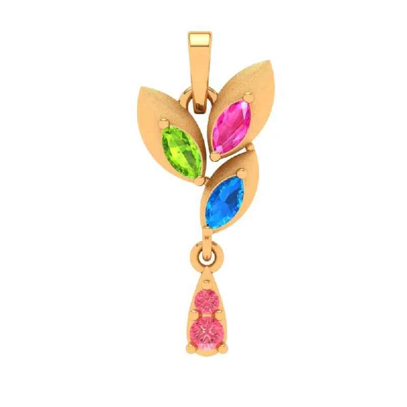 vintage pendant charm necklace-14k Multi-coloured Floral Featured Gold Pendant