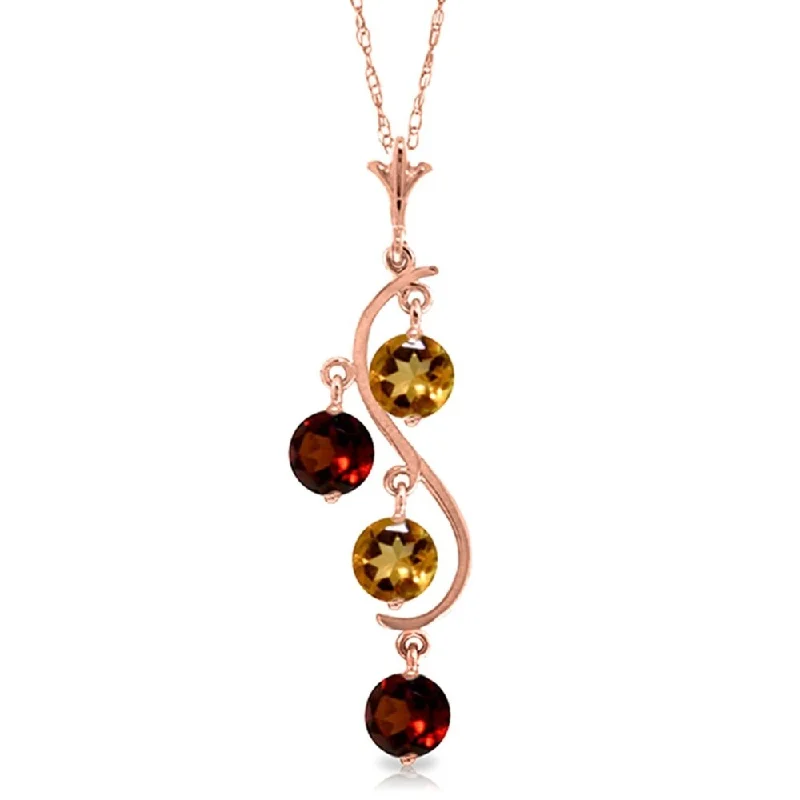 rose gold initial necklace-14K Rose Gold Natural Citrine & Garnet Necklace Certified