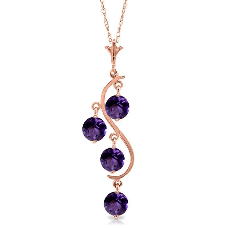 gold crystal pendant necklace-14K Rose Gold Natural Purple Amethyst Necklace Genuine