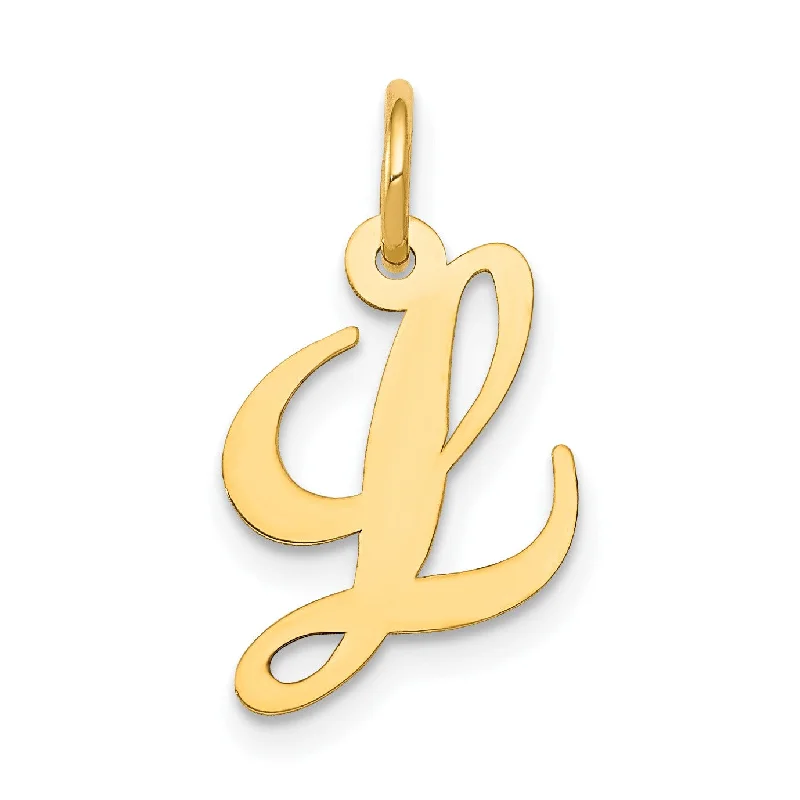 gold pendant with crystals-14K Small Fancy Script Initial L Charm