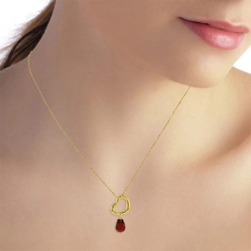 personalized pendant necklace with name-14K Solid Gold Heart Necklace with Dangling Natural Garnet