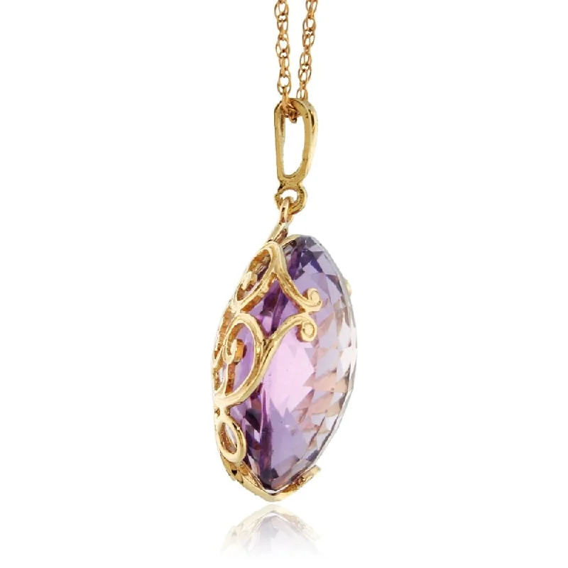 large heart-shaped gold necklace-14K Solid Gold Necklace with Checkerboard Cut Round Amethyst