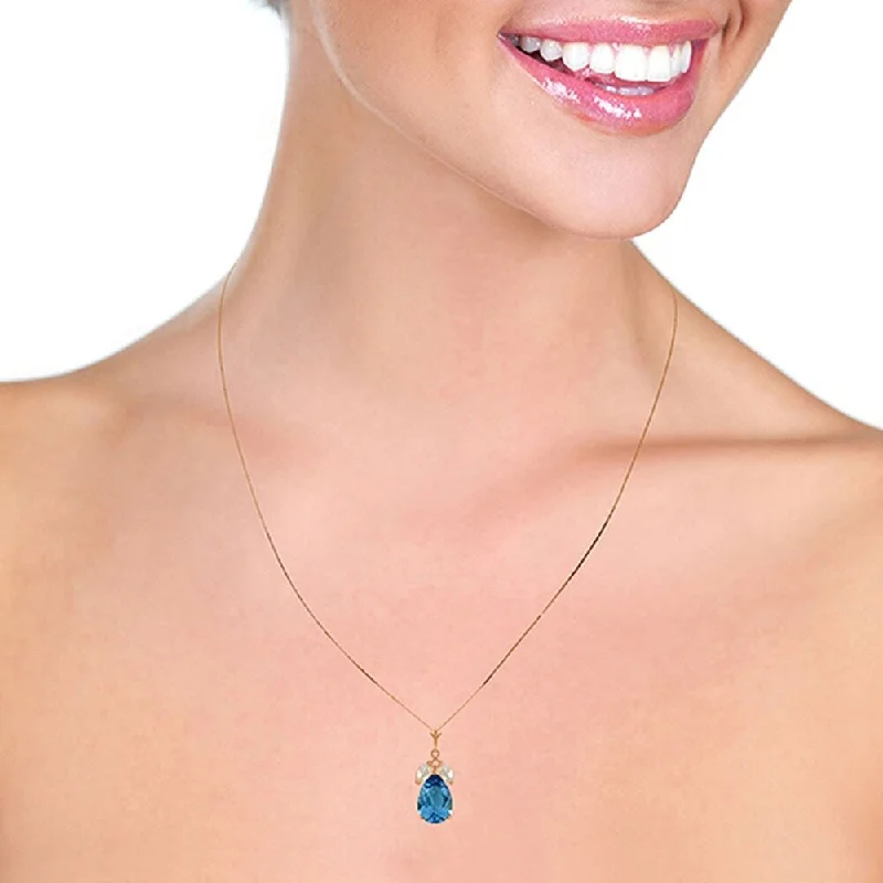 custom engraved moon necklace-14K Solid Rose Gold Necklace with Blue Topaz & Rose Topaz