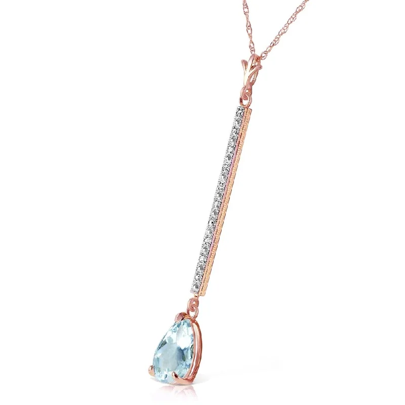 minimalistic gemstone pendant necklace-14K Solid Rose Gold Necklace with Diamonds & Aquamarine