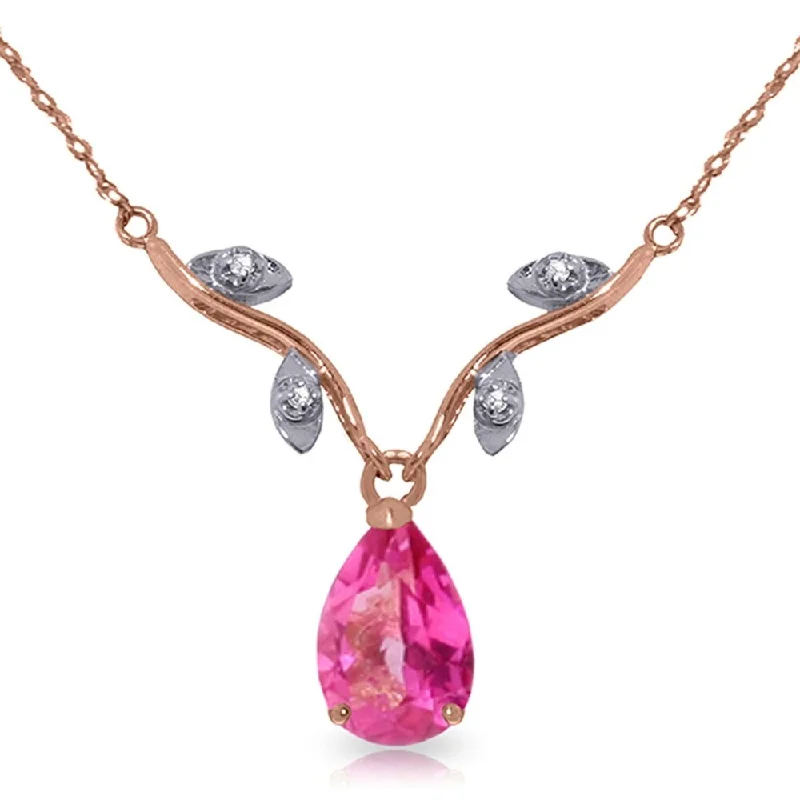 engraved silver pendant for men-14K Solid Rose Gold Necklace withNatural Diamond & Pink Topaz