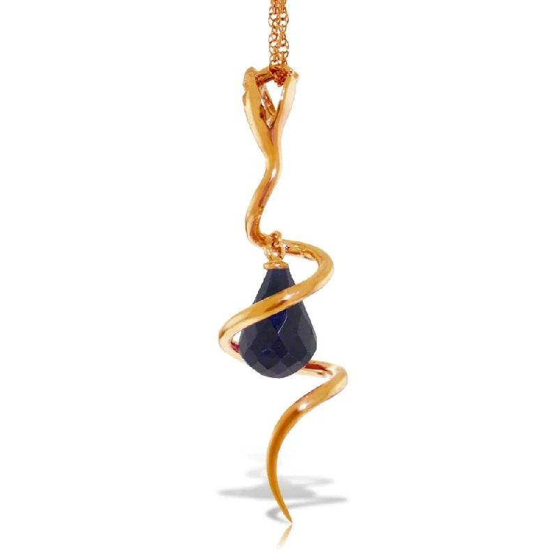 dainty gold coin necklace-14K Solid Rose Gold Snake Necklace with Dangling Briolette Dyed Sapphire & Diamond