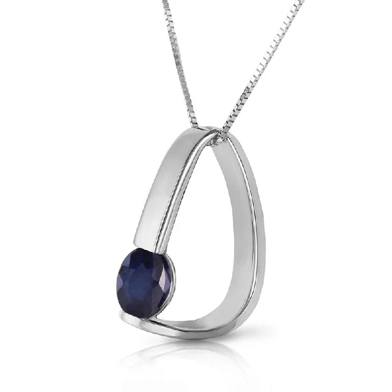 custom pendant necklace for her-14K Solid White Gold Modern Necklace with Natural Sapphire