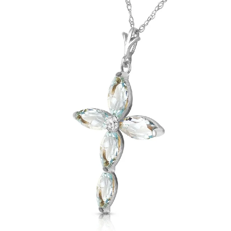 celestial star pendant necklace-14K Solid White Gold Necklace with Natural Diamond & Aquamarines