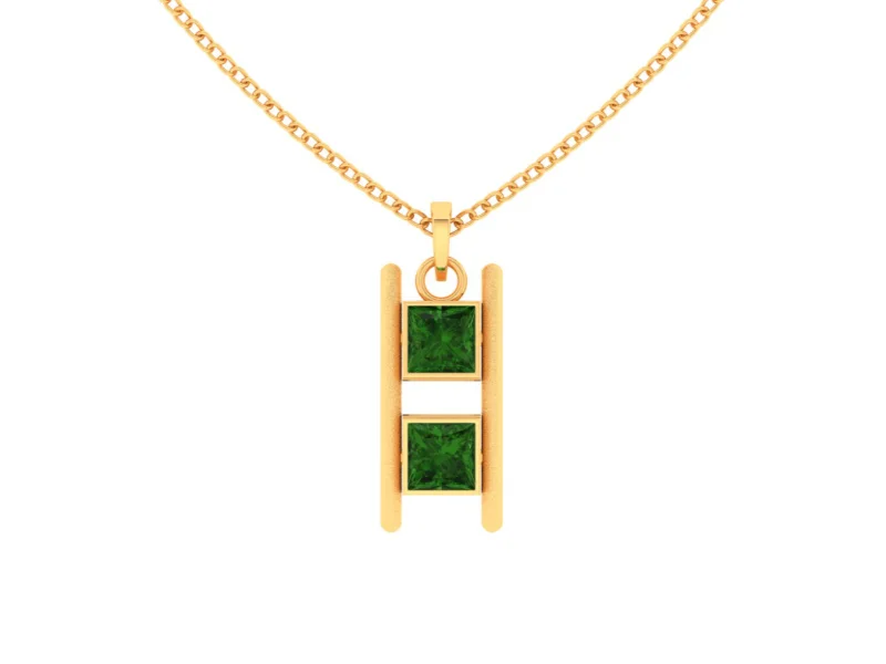 custom photo pendant necklace-14k Unique Gold Pendant With Two Blocks Of Green Stone