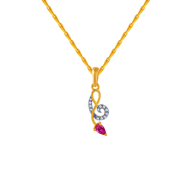 silver letter pendant necklace-14KT (585) Yellow Gold And American Diamond Pendant For Women