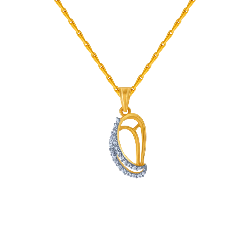 minimalistic silver necklace-14KT (585) Yellow Gold And American Diamond Pendant For Women