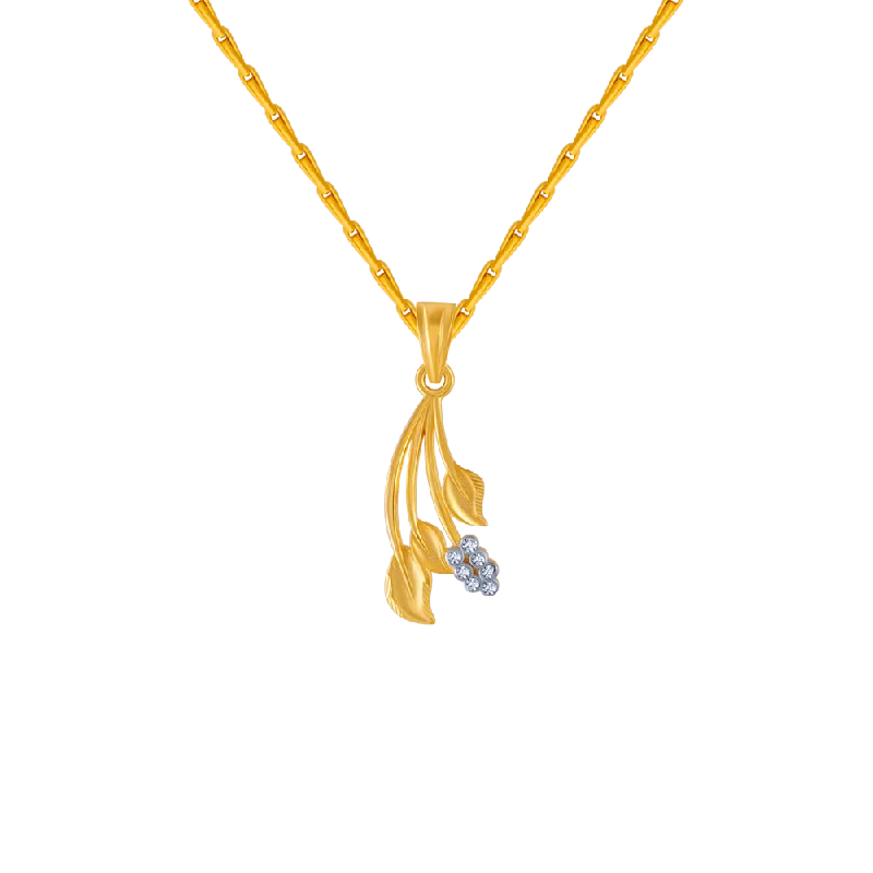 star and moon necklace for women-14KT (585) Yellow Gold And American Diamond Pendant For Women