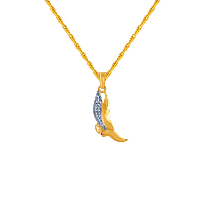 personalized flower pendant necklace-14KT (585) Yellow Gold And American Diamond Pendant For Women