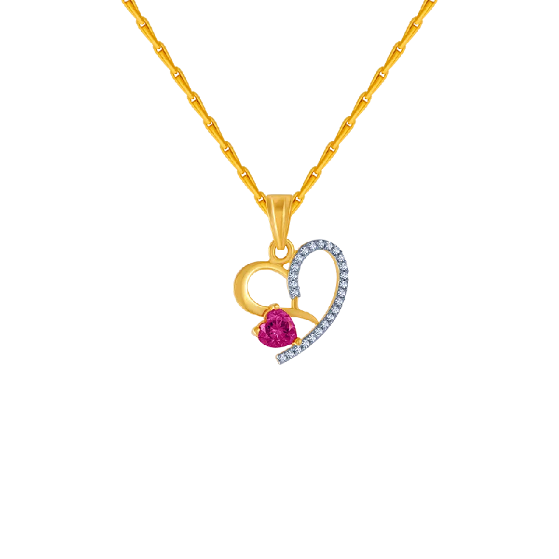 simple gold heart necklace-14KT (585) Yellow Gold And American Diamond Pendant For Women