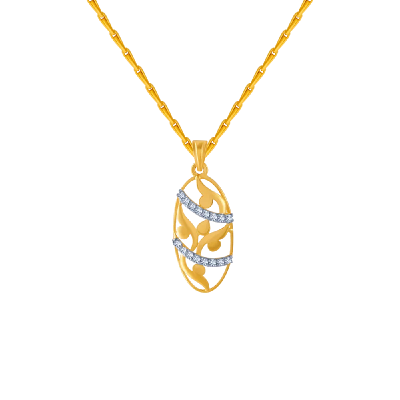 black crystal pendant necklace-14KT (585) Yellow Gold And American Diamond Pendant For Women