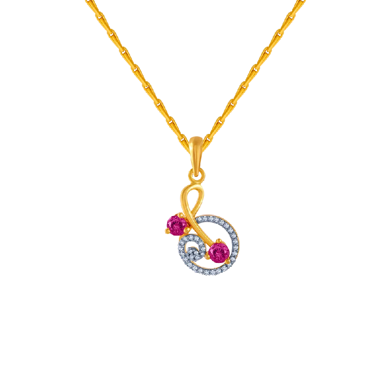 charm pendant necklace with initials-14KT (585) Yellow Gold And American Diamond Pendant For Women