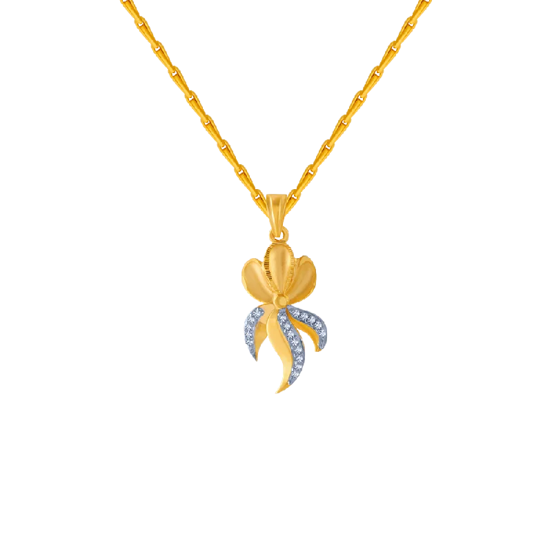 retro style pendant necklace-14KT (585) Yellow Gold And American Diamond Pendant For Women