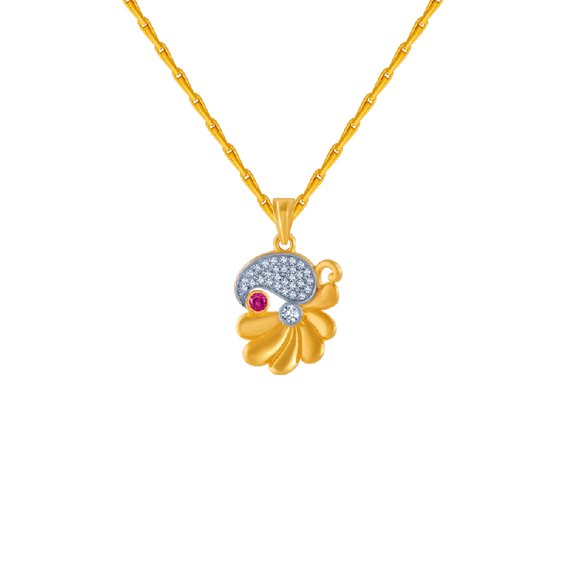 layered charm necklace-14KT (585) Yellow Gold And American Diamond Pendant For Women