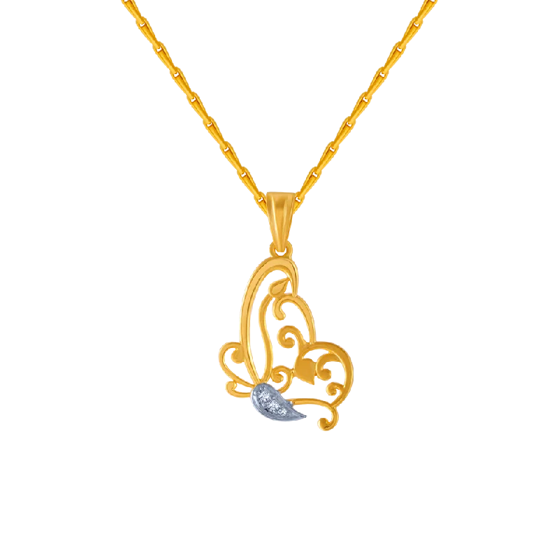 personalized women’s gold necklace-14KT (585) Yellow Gold And American Diamond Pendant For Women