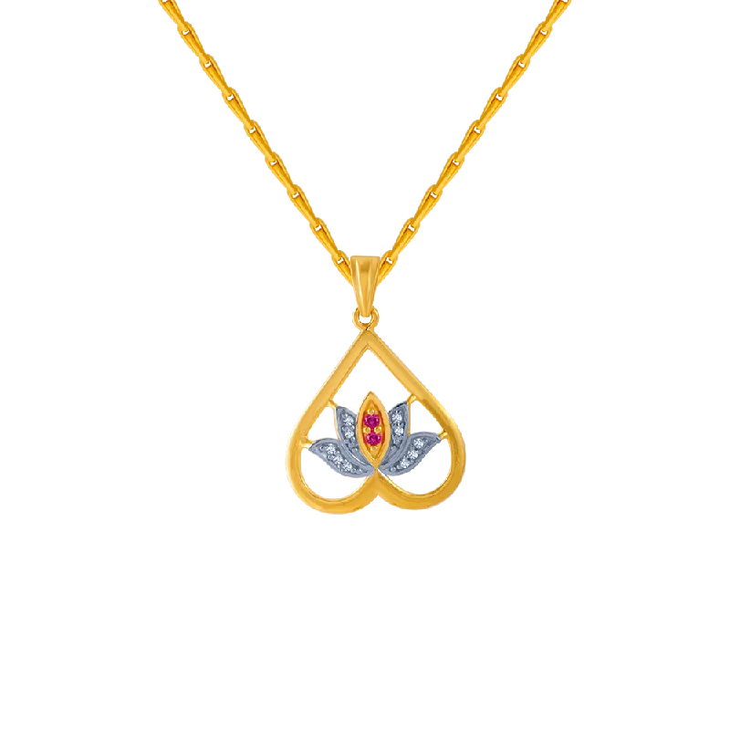 simple chain charm necklace-14KT (585) Yellow Gold And American Diamond Pendant For Women