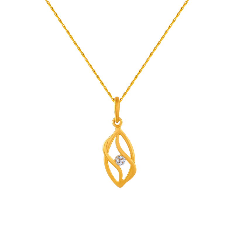 silver layered pendant necklace-14KT (585) Yellow Gold And American Diamond Pendant For Women