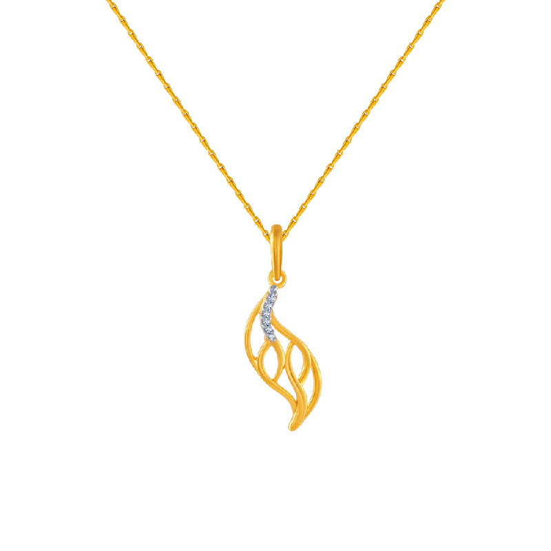 simple personalized gold necklace-14KT (585) Yellow Gold And American Diamond Pendant For Women