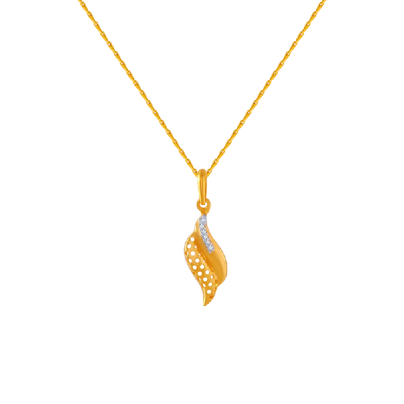 dainty silver chain necklace-14KT (585) Yellow Gold And American Diamond Pendant For Women