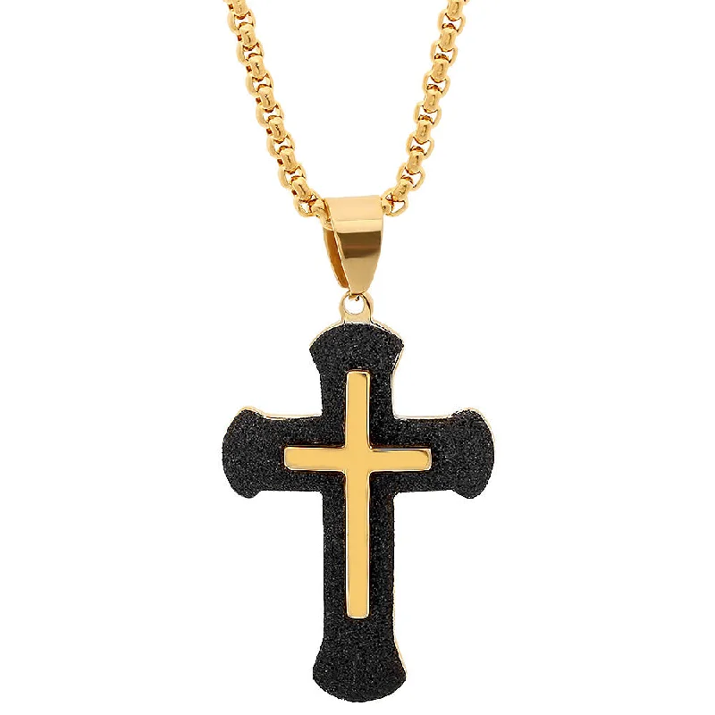 custom name charm necklace-18 KT Gold Necklace with Two-Tone Crucifix Pendant