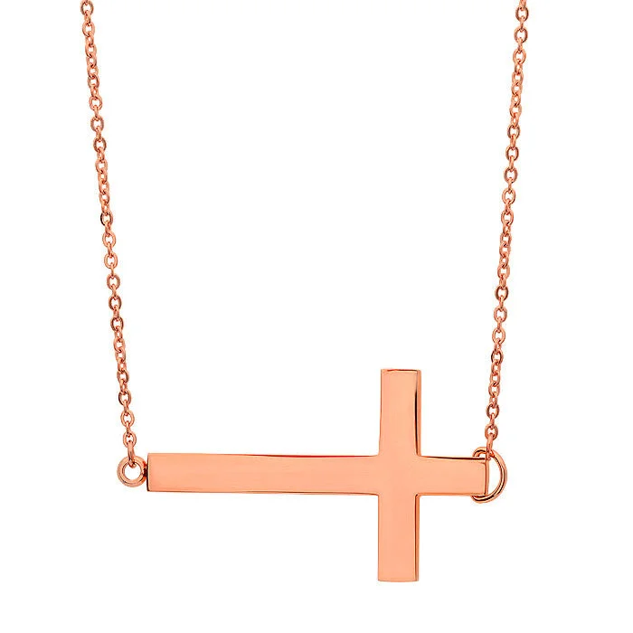 black leather pendant necklace-18 KT Rose Gold Plated Cross Necklace